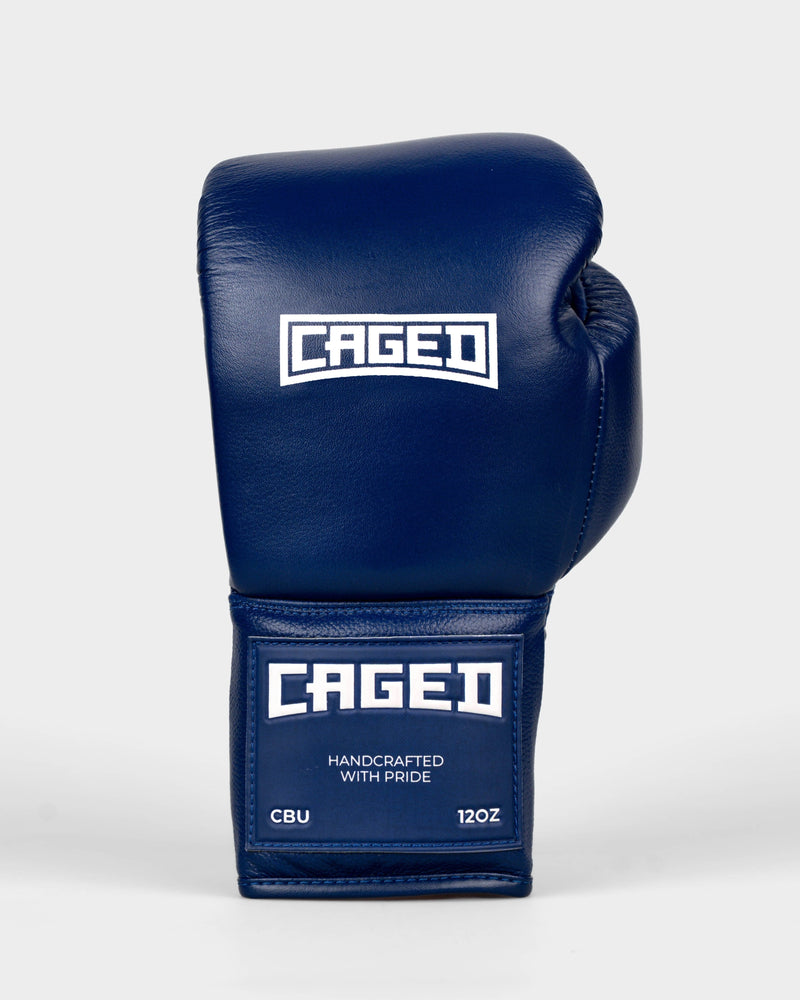 Caged 'X' Series Boxing Gloves Laced - Navy Blue/White