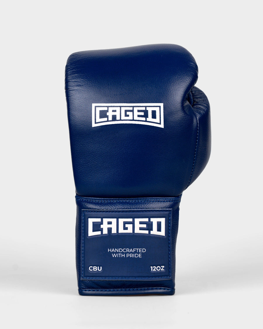 Caged 'X' Series Boxing Gloves Laced - Navy Blue/White