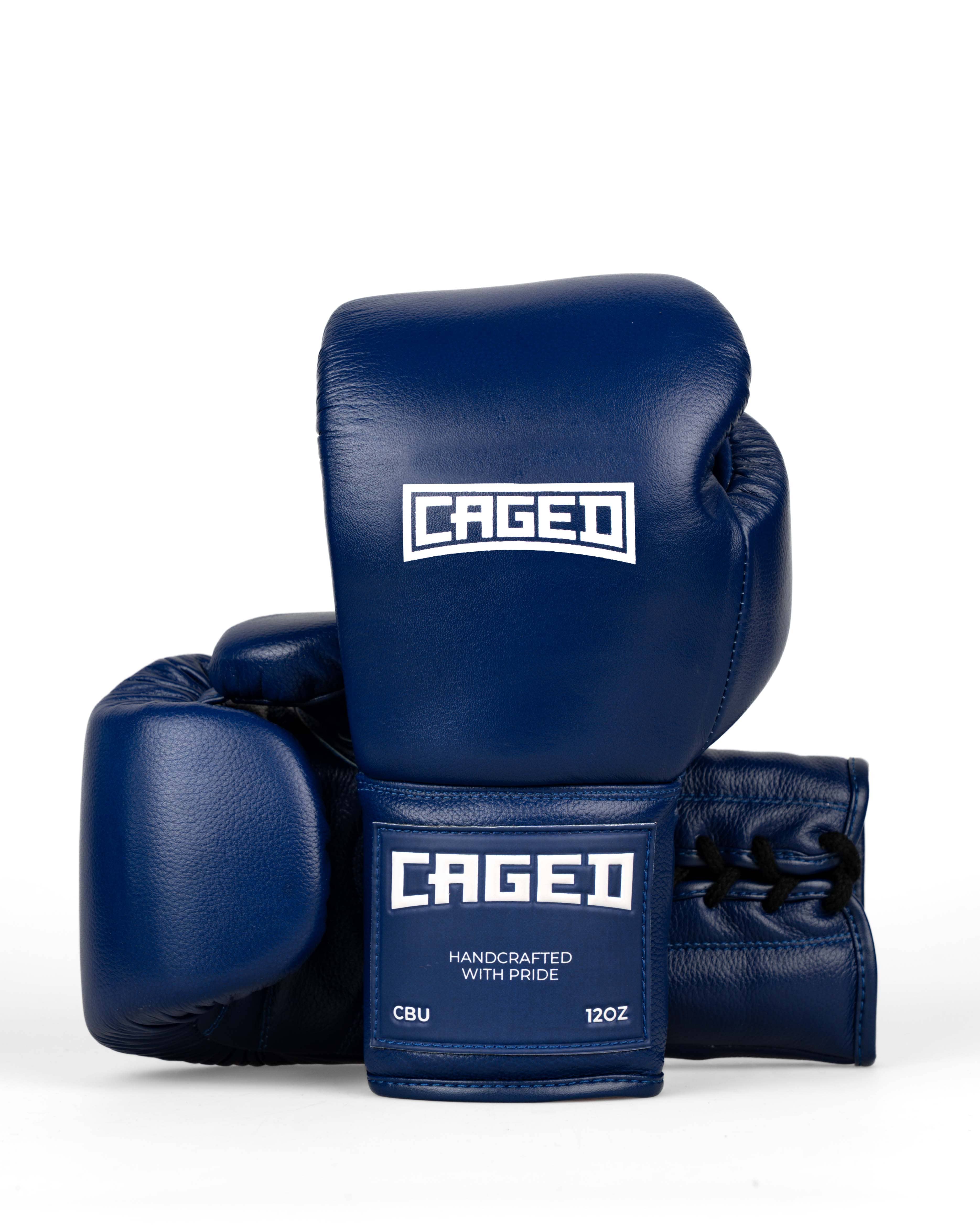 Caged 'X' Series Boxing Gloves Laced - Navy Blue/White