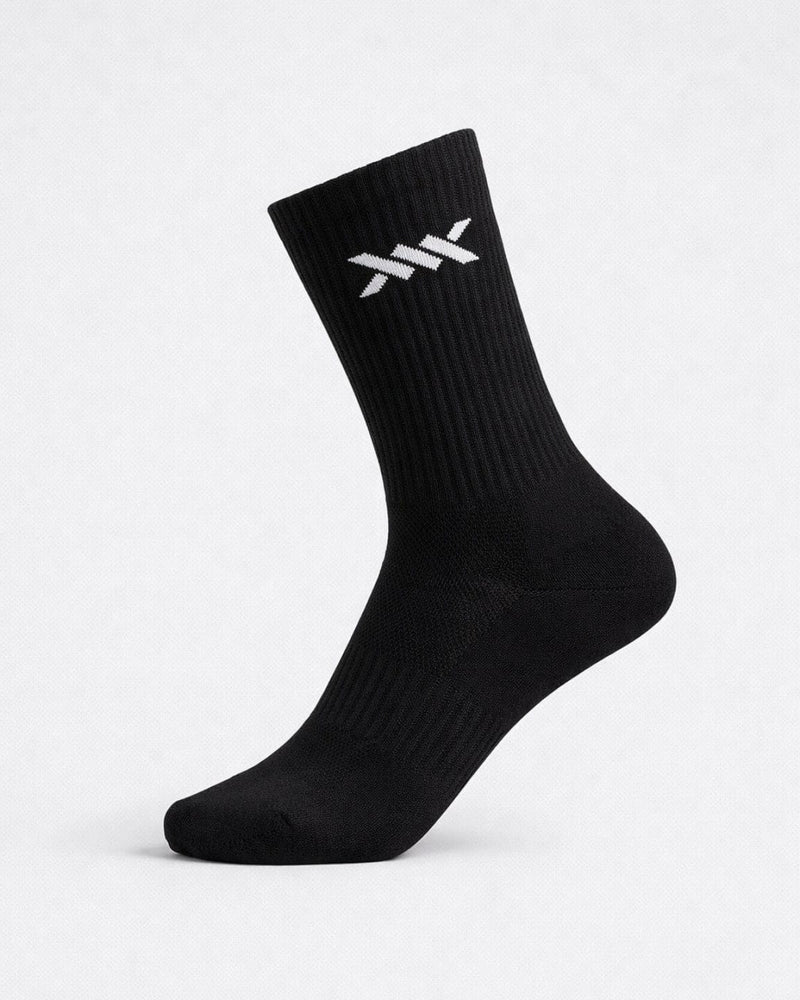 Black sock with a logo on a white background